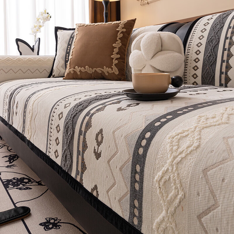 山头林村2025新款防猫抓沙发垫子感法式防滑耐脏坐垫靠垫盖布巾 SYJF-雏菊-绿色 1厘米*1厘米 单人位 30*50抱枕外套