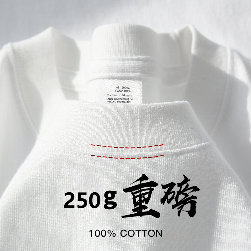 ENYIN 100纯棉250g重磅深灰色纯棉短袖t恤纯色大码半袖男女上衣 白色 XL (155-170斤-宽松版型)