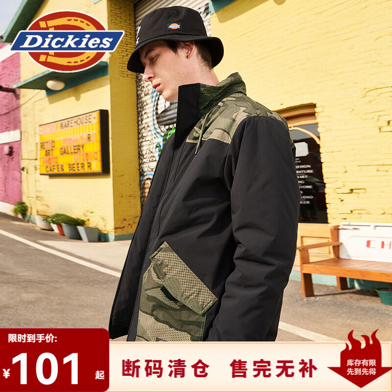 Dickies棉服 拼接撞色多口袋厚外套 男式休闲百搭夹棉夹克  9464 黑色 （宽松版型） S