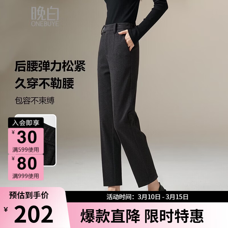 晚白【新品】冬款经典高腰显瘦利落干练职场通勤烟管裤女 深灰色 27