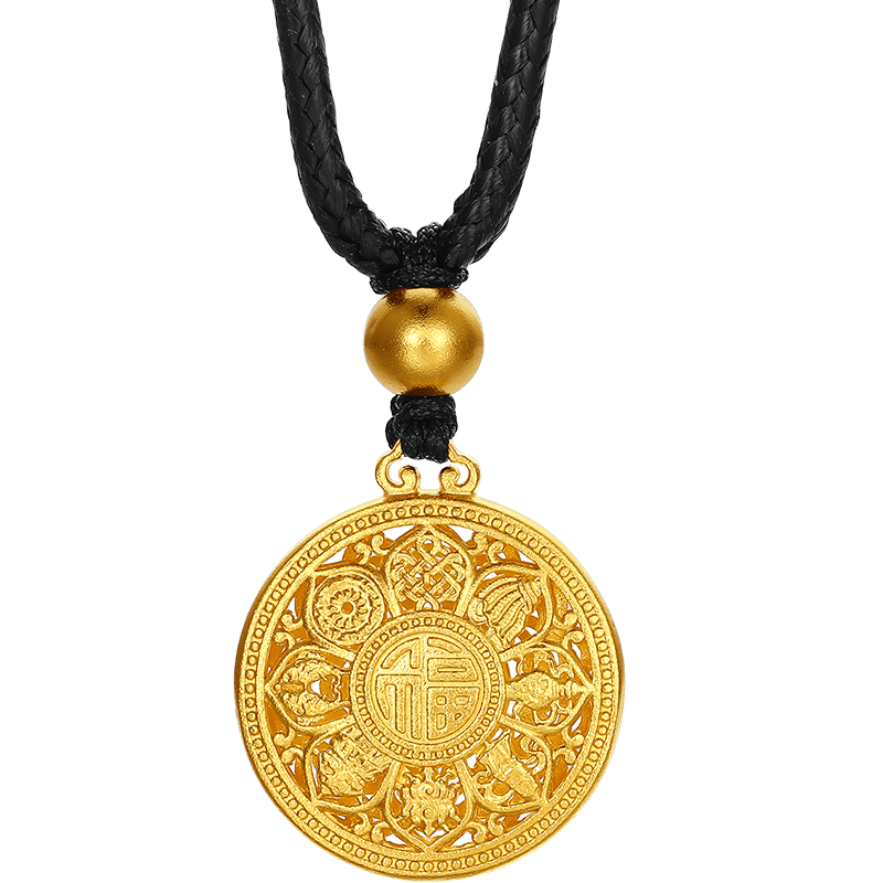 周六福八宝罗盘古法黄金吊坠足金母亲节礼物计价A0413202 黑绳 约4.36g