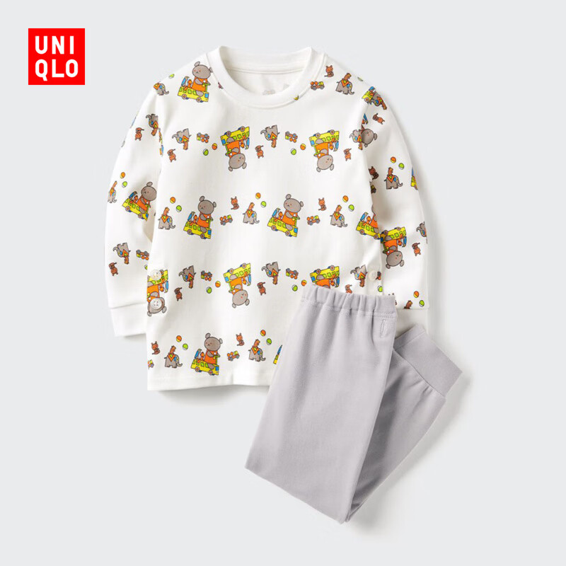 优衣库婴幼儿宝宝UT绘本合作系列睡衣长袖起居服481902 03 灰色 100
