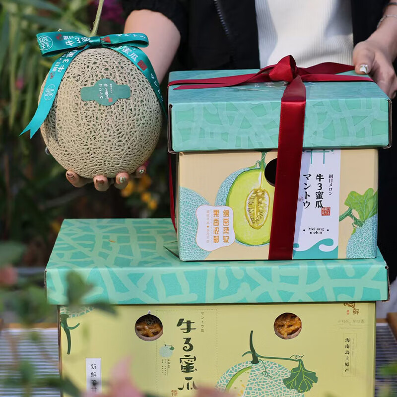 顺丰【顺丰快递】海南牛三蜜瓜软糯香甜当季新鲜哈密瓜现摘现发2个装 3-4枚礼盒装约9斤