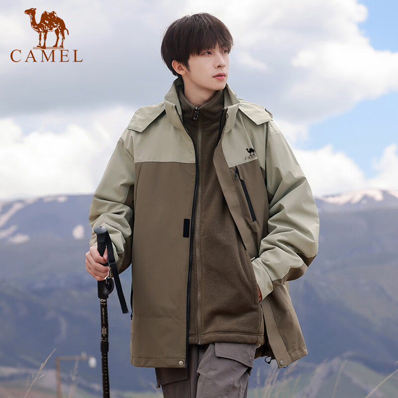 骆驼冲锋衣男春季新款三合一可拆卸防风夹克户外登山服情侣外套潮 黑色【外套+内胆】 4XL (190-210斤