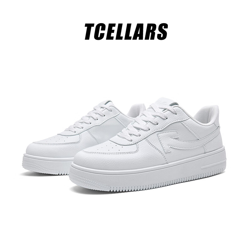Tcellars小白鞋男鞋春夏新款低帮厚底板鞋简约百搭透气舒适休闲鞋子男款 复古白 39
