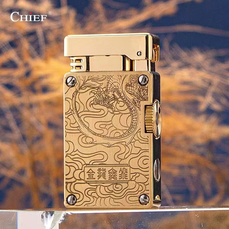 首领正品煤油打火机机械齿轮联动侧滑点火防风黄铜送爸爸男友生日礼物 唐草【礼盒装】 豪华版【送火石棉芯+133毫升煤油】