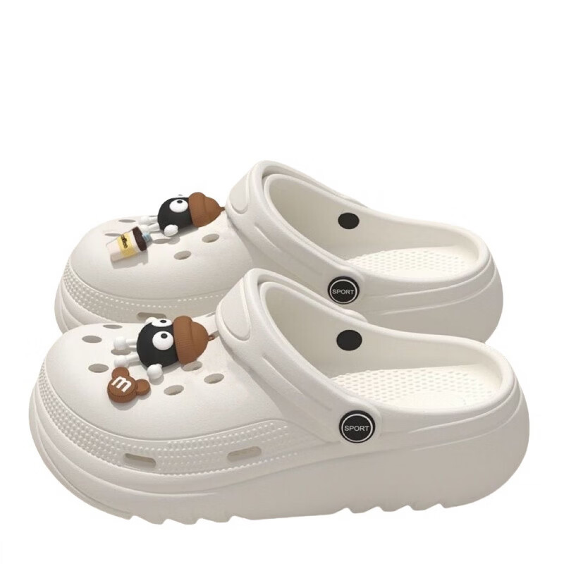 网红煤球洞洞鞋女百搭平底外穿防滑沙滩鞋包头居家凉拖鞋 煤球-卡其 44-45