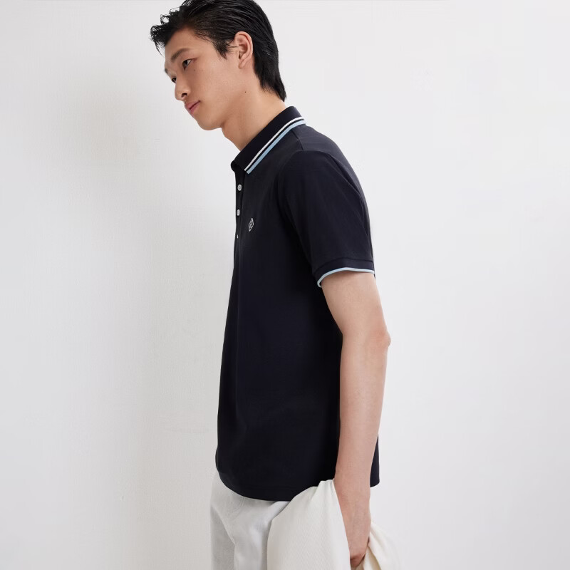 杰克·琼斯(JACK&JONES)26年夏季polo衫男士【凉感】商务休闲撞色翻领短袖t恤男装 E39藏蓝 常规 M (175)