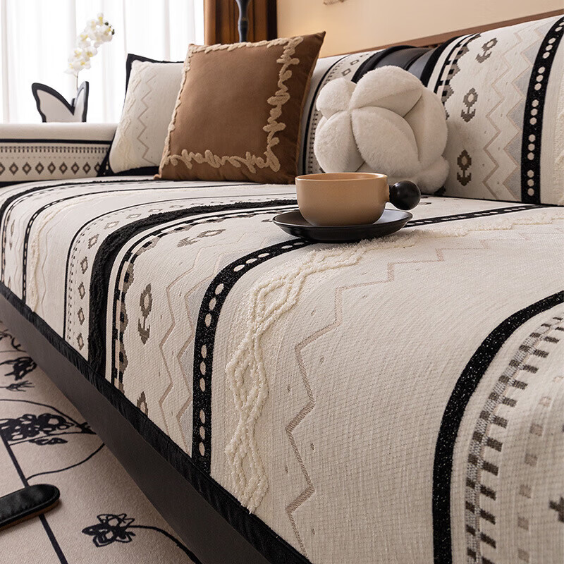 山头林村2025新款防猫抓沙发垫子感法式防滑耐脏坐垫靠垫盖布巾 SYJF-雏菊-绿色 1厘米*1厘米 单人位 30*50抱枕外套