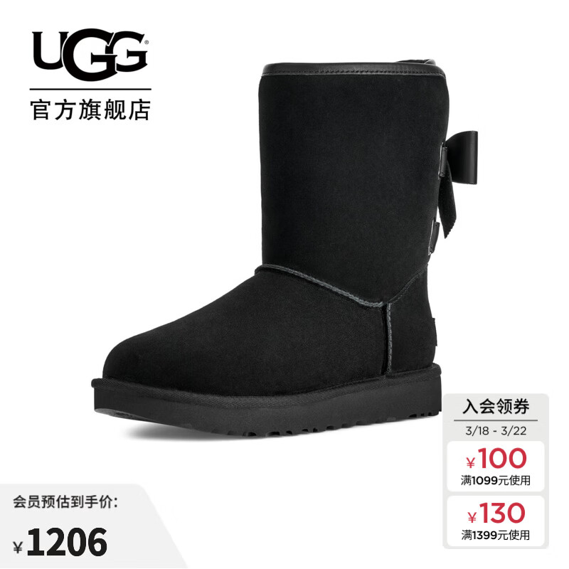UGG冬季新款女士时尚舒适保暖舒适平底圆头休闲雪地靴短靴1174511 BLK | 黑色 38