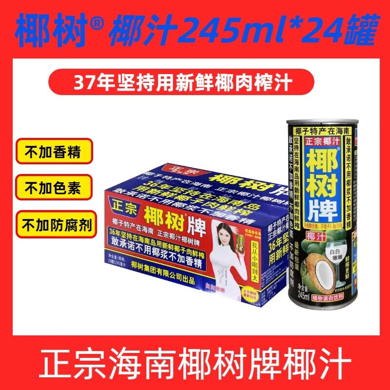 正宗海南椰树牌椰汁植物蛋白饮料罐装245ml*24罐新鲜椰子鲜榨到期 245ml*24罐（非原箱）;