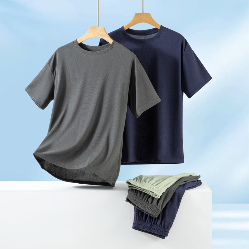 有只绵冰丝华夫格情侣睡衣夏季薄款居家短袖短裤宽松男女家居服套装 黑色 M (男100-115斤/女90-105斤)