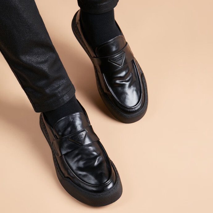 Walker Shop皮鞋男2026新款高端头层牛皮软底一脚套黑色真皮休闲皮鞋隐形增高 黑色【内增高】 42