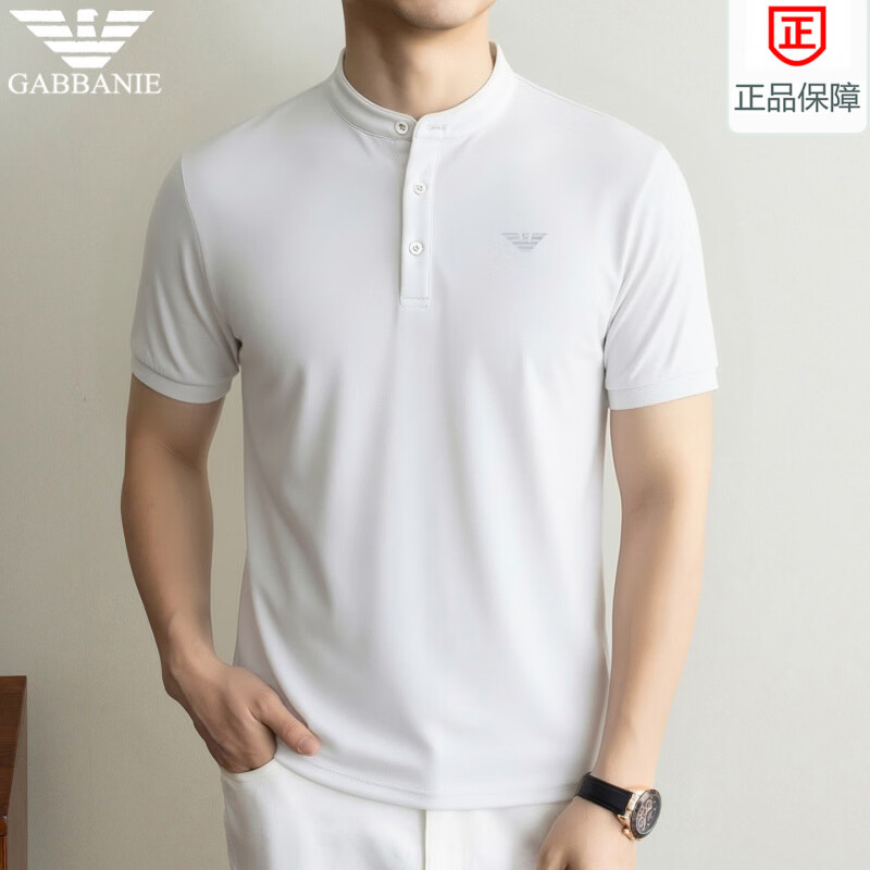 阿玛尼（ARMANI）正品专柜新款男士纯棉立领短袖T恤男夏季百搭休闲潮流纯色上衣 十大奢侈品男装国际一线品牌黑色 M 165_(100-120斤)