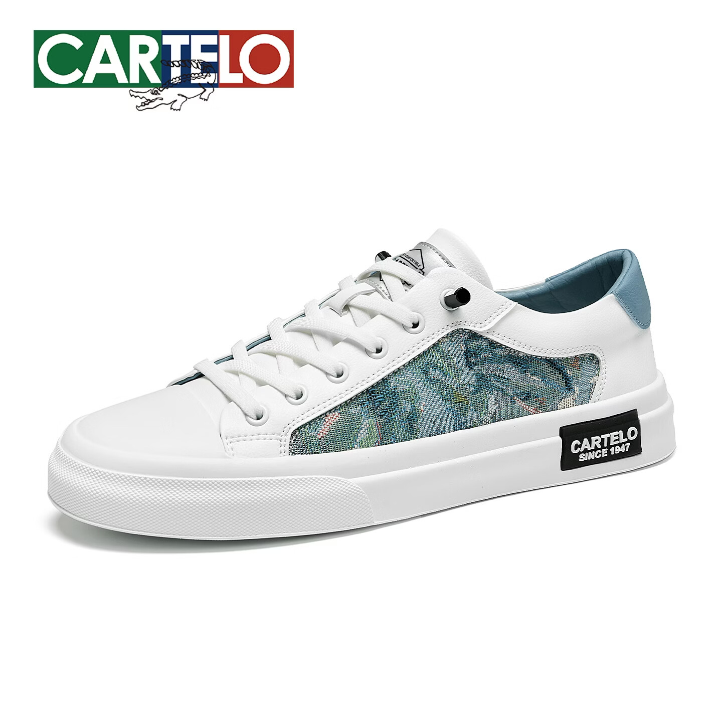 卡帝乐鳄鱼（CARTELO）时尚男鞋夏季潮流透气休闲板鞋男韩版上班学生户外一脚蹬运动鞋男 冰蓝色 44 (270mm) 标准运动鞋尺码
