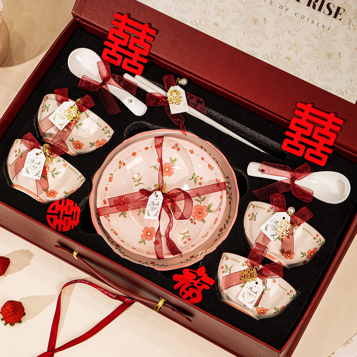 精缔陶瓷JINGDI2026新款年夜饭团圆饭拼盘高颜值碗碟套装家用景德镇餐具碗盘乔迁 【釉下彩】桃花缘4人食21件套