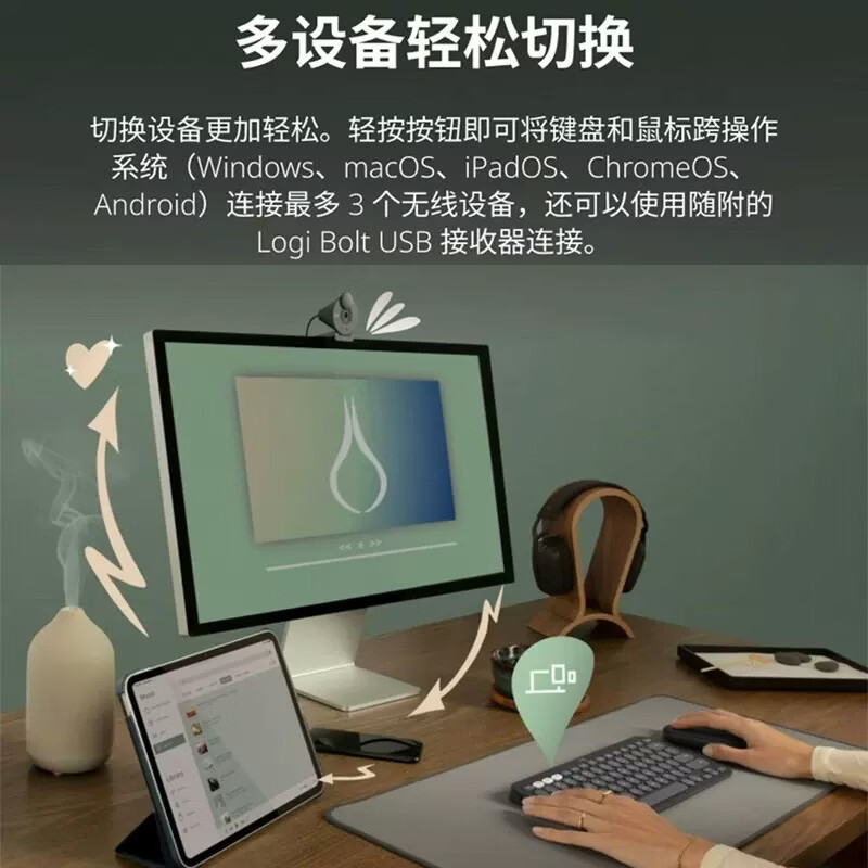 罗技（Logitech）正品无线键鼠套装PEBBLE 2 COMBO无线鼠标K380蓝牙键盘鼠标套装轻薄便携 烟云灰