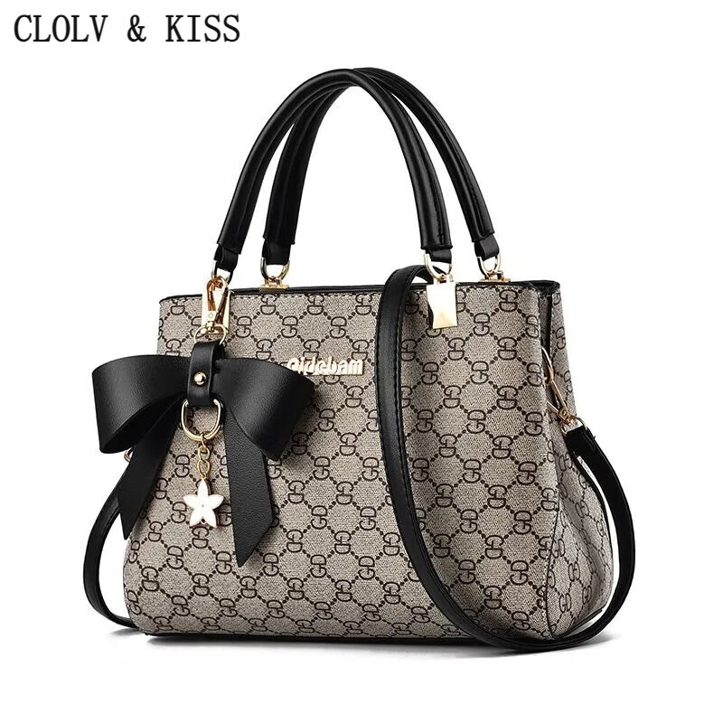 clolv kiss女包包2024新款时尚手提包女士单肩包斜挎包拎包女时尚妈妈包女包 黑色-GD款