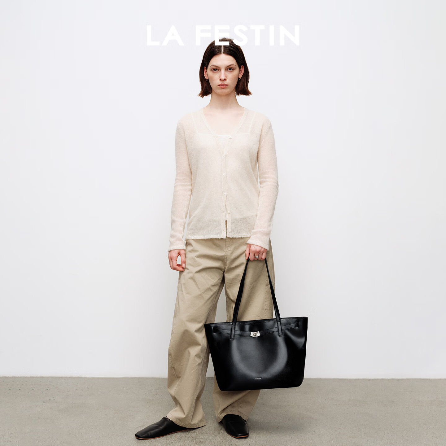 拉菲斯汀(La Festin)抱抱TOTE包女包2026新款包包通勤腋下手提包大容量托特包七夕礼物 慕斯黑-大号 | 可装14寸笔记本电脑 | 赠送肩托