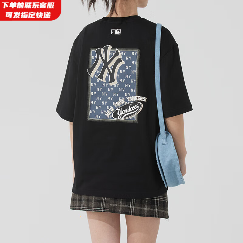 MLB官方 短袖男女26春季新款潮流半袖上衣情侣印花休闲服装宽松T恤 纽约洋基队/黑色 XS 160/84A