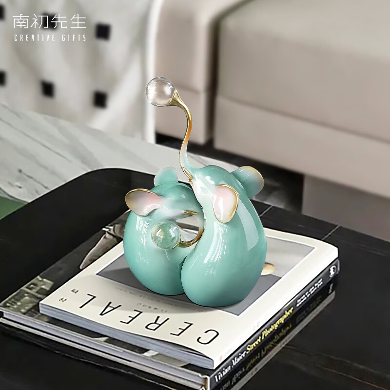 南初先生双倍吉象大象铜摆件一对轻奢高档客厅酒柜电视柜装饰乔迁之喜礼品 双倍吉象-礼盒装