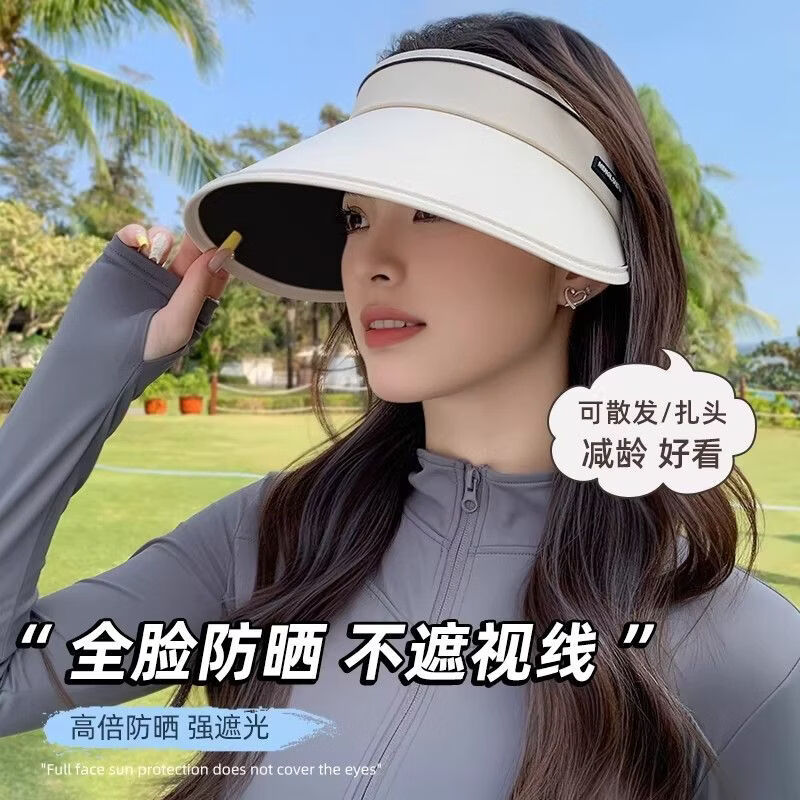 万宝绿黑胶遮阳帽女式防晒防紫外线可折叠2026新款空顶加大帽檐透 黑胶底丨霜奶白【可折叠丨可调头围】