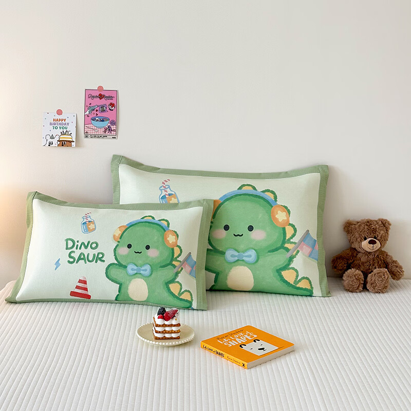 ROLAND LIVE儿童幼儿园枕头套可爱卡通印花宝宝冰丝枕套夏季午睡枕套可水洗 HSH儿童冰丝枕套-恐龙宝宝 单枕套30*50cm【一只装】