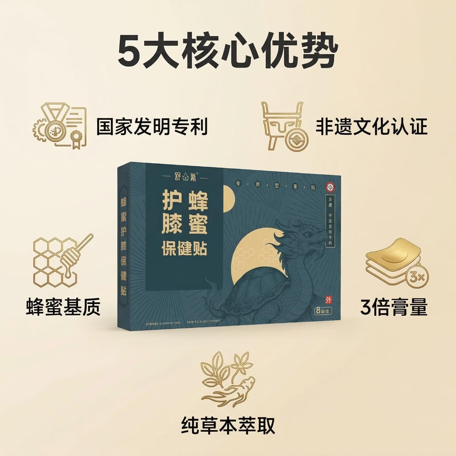 舒氪蜂蜜护膝保健贴疼痛贴膝盖专用膏药贴非遗国家发明专利 缓解装:1盒/8片 蜂蜜基质 纯草本萃取