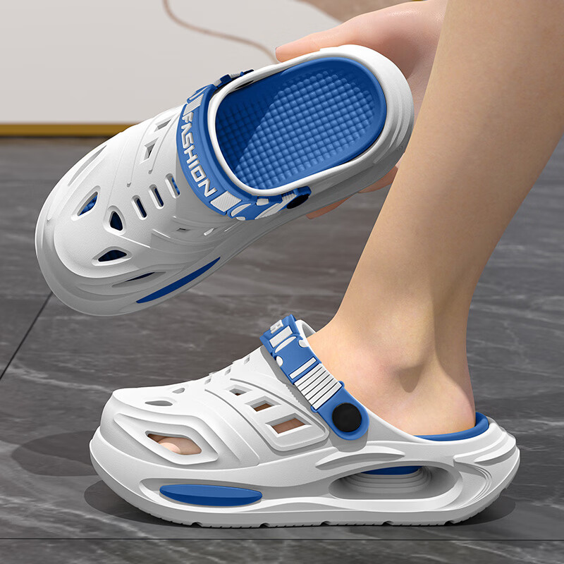 京小台洞洞鞋男士拖鞋户外凉鞋半拖运动防滑沙滩凉拖鞋涉水一脚蹬厨师鞋 蓝色 44-45