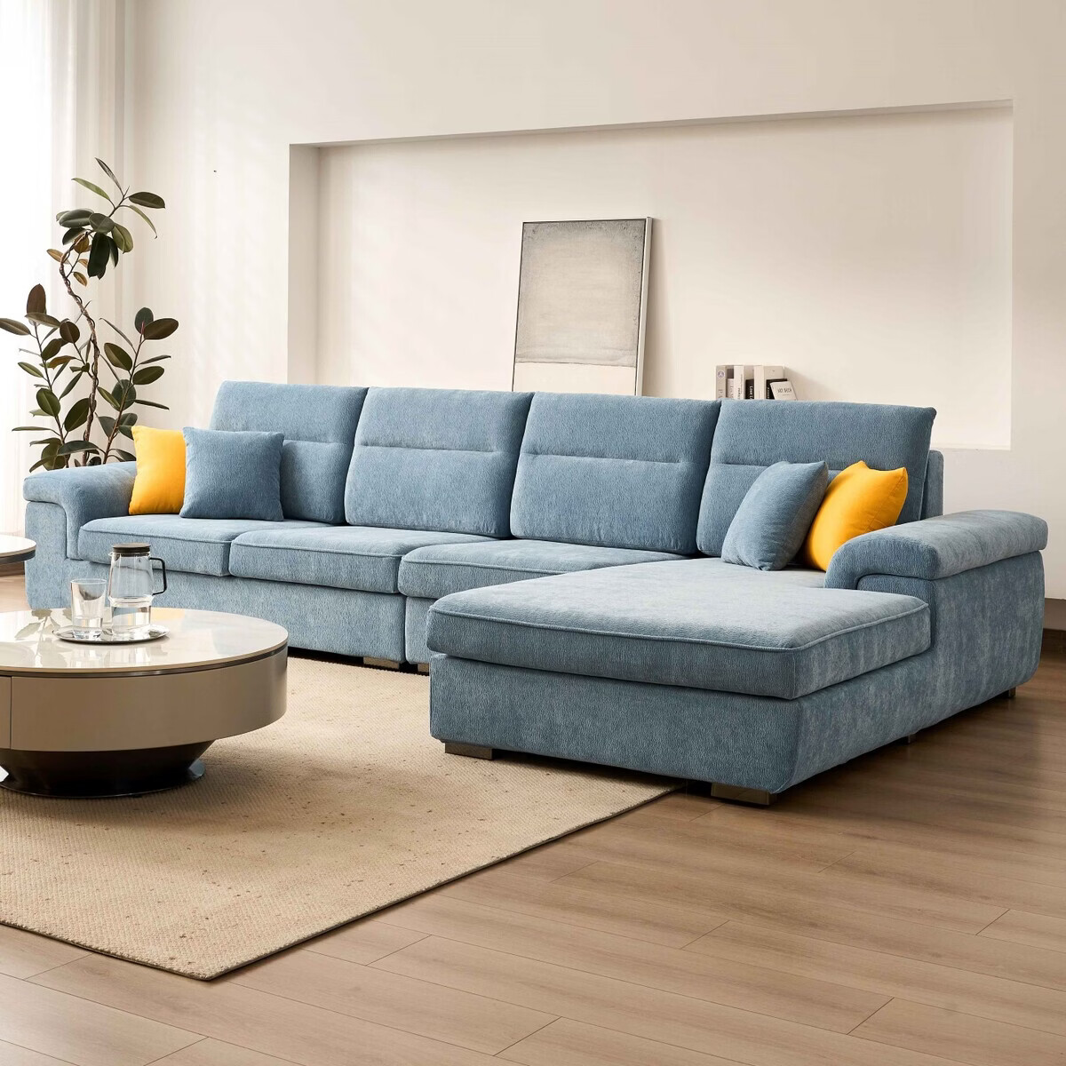 溥畔可拆洗棉麻布艺沙发 现代简约L形沙发 高回弹海绵家用小户型 直排三人位2.6米 沙发+茶几进口原浆乳胶[水洗工艺防螨抗菌坐感