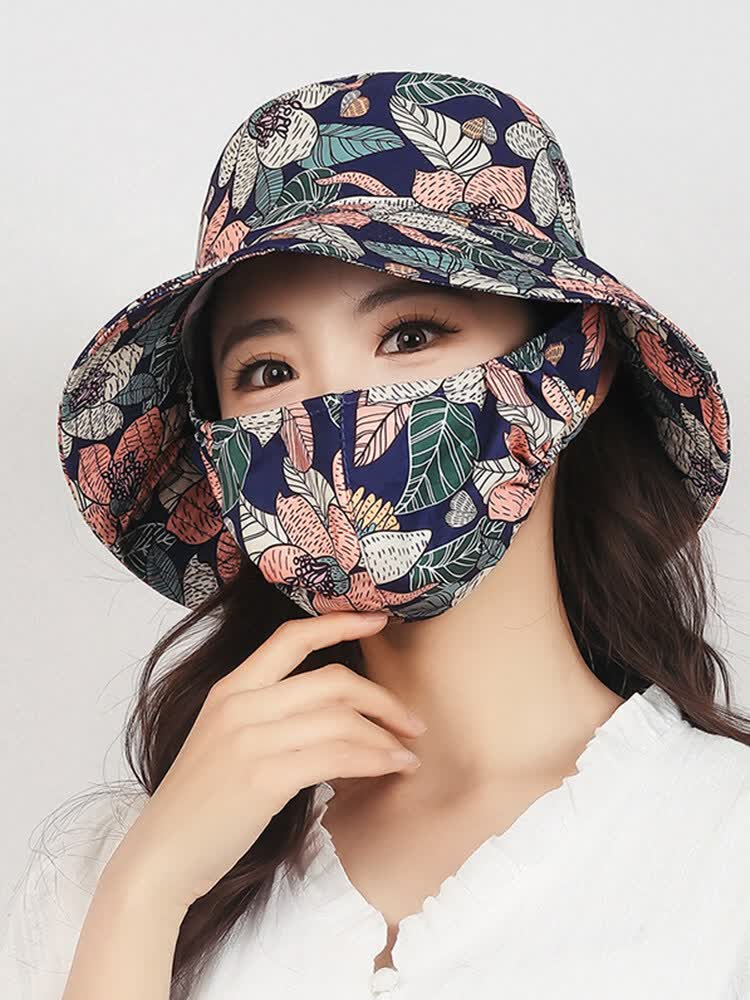 口罩一体帽防晒2026夏季新款帽一体女骑车干活遮阳帽吹翻大檐太阳 黄色大叶 均码