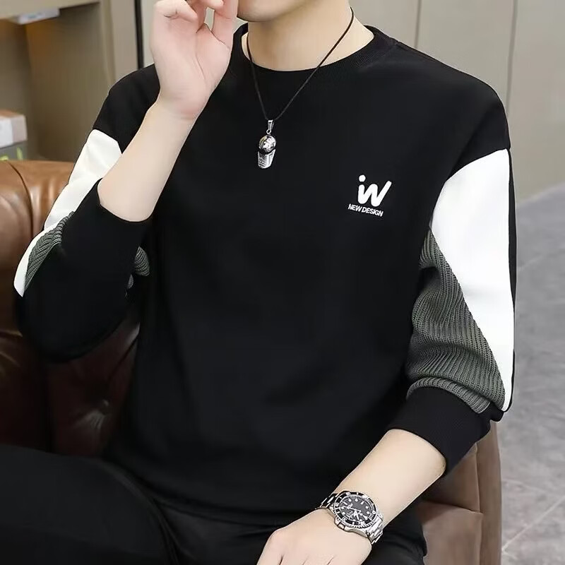 罗鸣老人【高档轻奢】2026新款时尚帅气宽松百搭男士长袖精美印花气质卫衣 黑色 L （建议115-135斤）