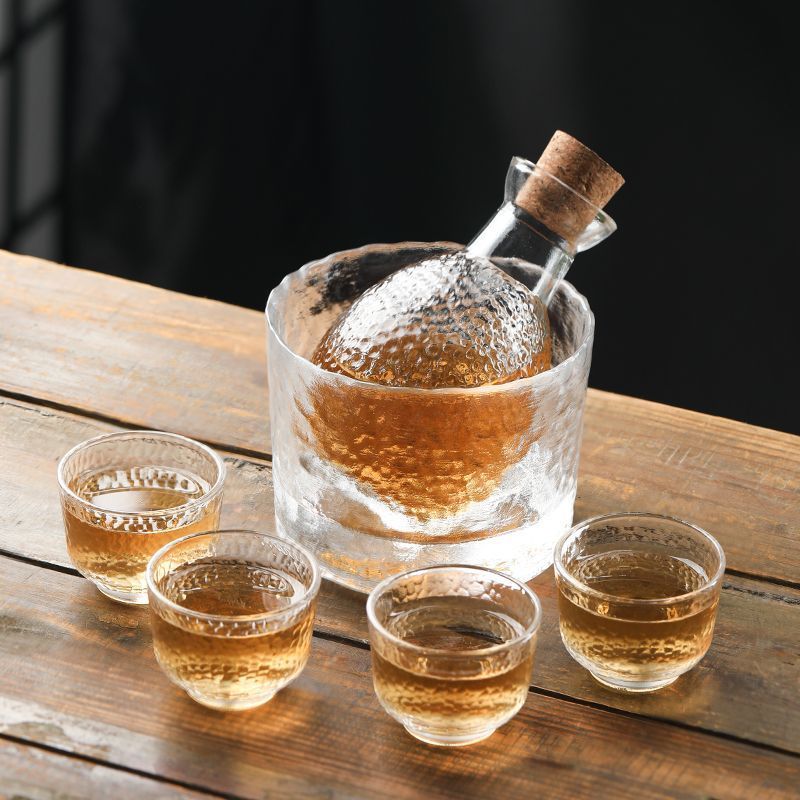 溥畔格调清酒套装高档清酒杯日式高颜值小酒杯清酒壶套装日式创意酒具 【7件套透明款】一壶+四杯+温酒缸+木塞