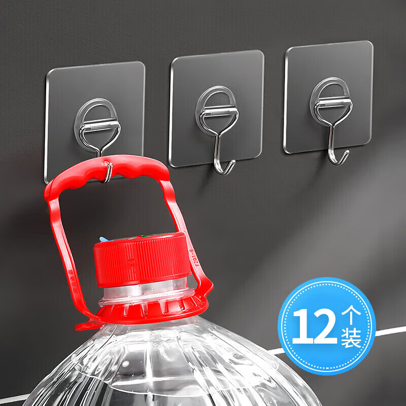 sungsa强力粘贴挂钩免打孔无痕承重粘胶透明厨房墙壁挂钩贴强力墙面 拉丝银色粘钩1袋（6枚装）