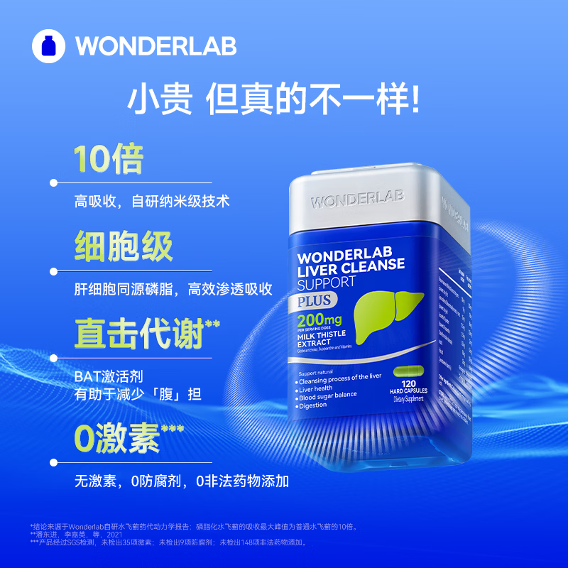 WONDERLAB奶蓟草护肝片PLUS120粒 朝鲜蓟水飞蓟进口原装保健品加班熬夜男女