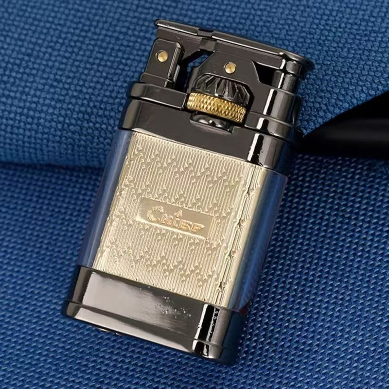 首领正品透明油仓煤油打火机创意齿轮联动侧滑点火个性送男友生日礼物 蓝冰【礼盒装】 豪华版【送火石棉芯+133毫升煤油】