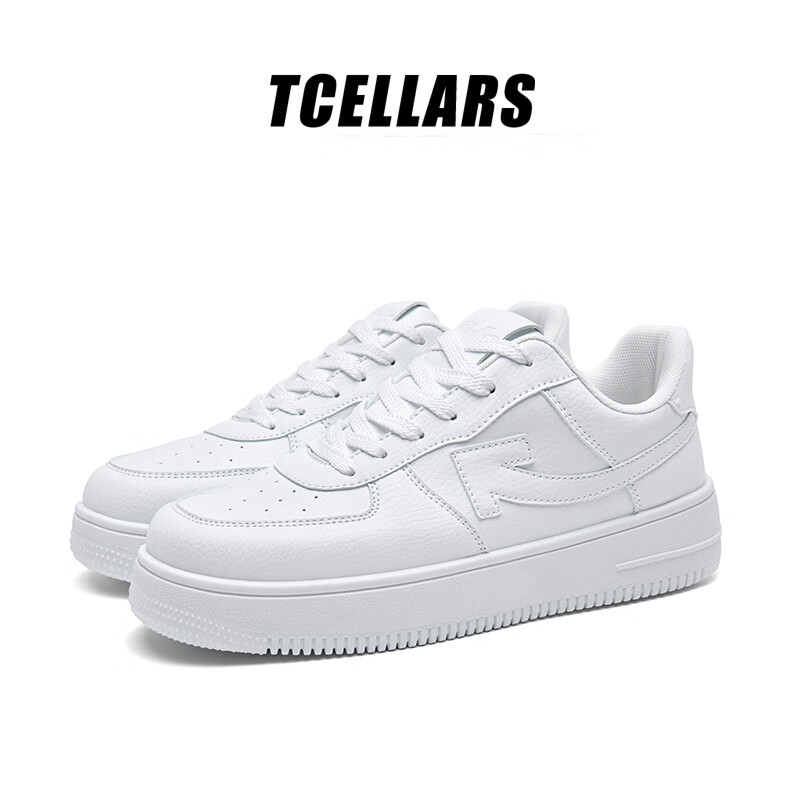Tcellars小白鞋男鞋春夏新款低帮厚底板鞋简约百搭透气舒适休闲鞋子男款 复古白 39