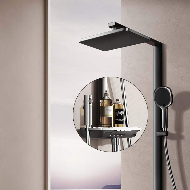 恒洁（HEGII）花洒淋浴套装 智能除垢方管贴墙琴键大置物台淋浴花洒套装 【双重自动除垢】956-333C-SH