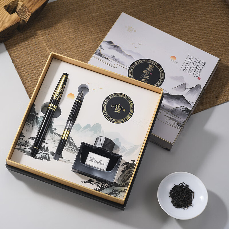 DUKE尊礼臻选列对笔套装铱金笔宝珠笔套装书法美工笔墨水替换练字签名教师节礼物3 墨韵江山金色(L+F)1.0mm+0.5mm