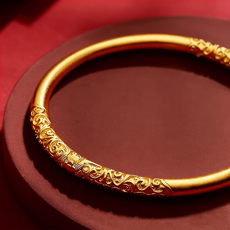 名缘尚古法传承999金包银手镯实心卷草纹封口24K足金足银生日礼物送女友 【加厚包金3.5g】总重约30克 64圈口【足金足银】