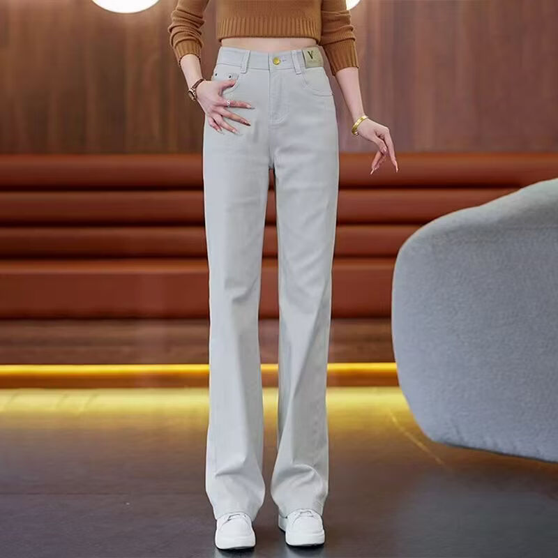 【商场品质】2026春季爆款窄版直筒牛仔裤百搭宽松显瘦阔腿裤女款 莫兰迪灰 2XL （30建议125-135斤）