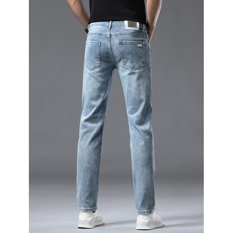 阿玛尼(ARMANI)2026新款男士牛仔裤修身小脚夏季薄款中腰弹力百搭裤子 浅蓝色 38