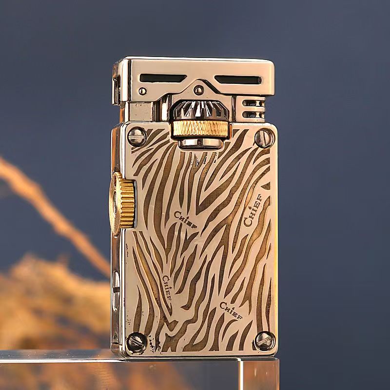首领正品煤油打火机机械齿轮联动侧滑点火防风黄铜送爸爸男友生日礼物 唐草【礼盒装】 豪华版【送火石棉芯+133毫升煤油】