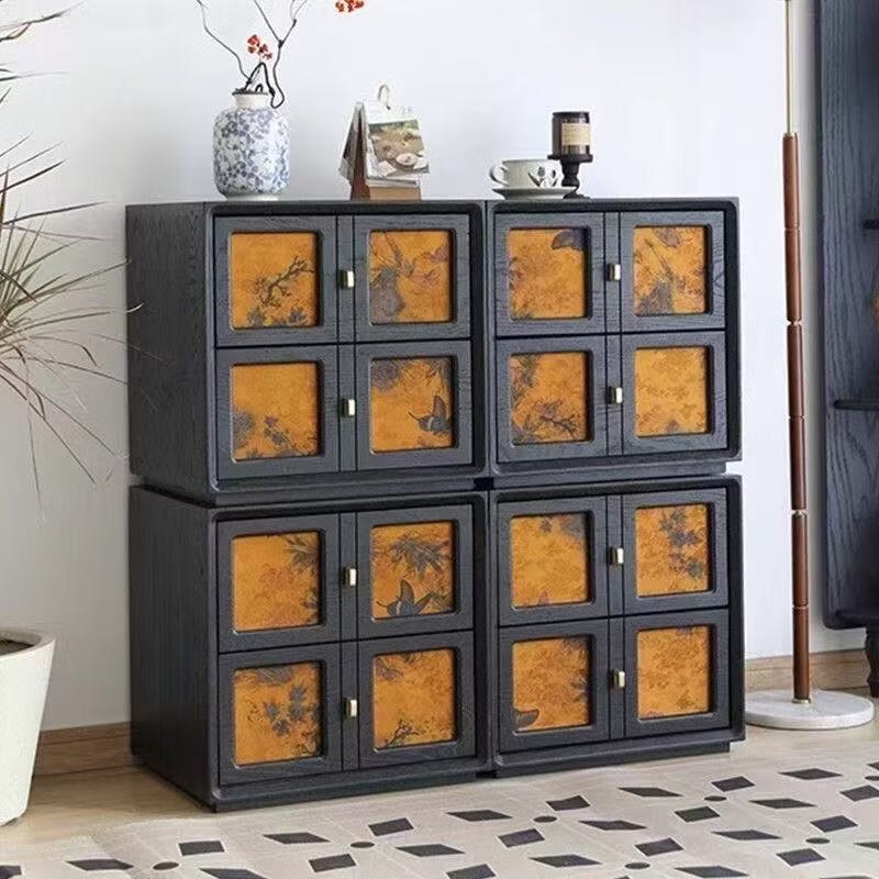 香云纱斗柜电视柜法式复古斗柜客厅靠墙柜子 黑色 50*40*50cm【整张发货】
