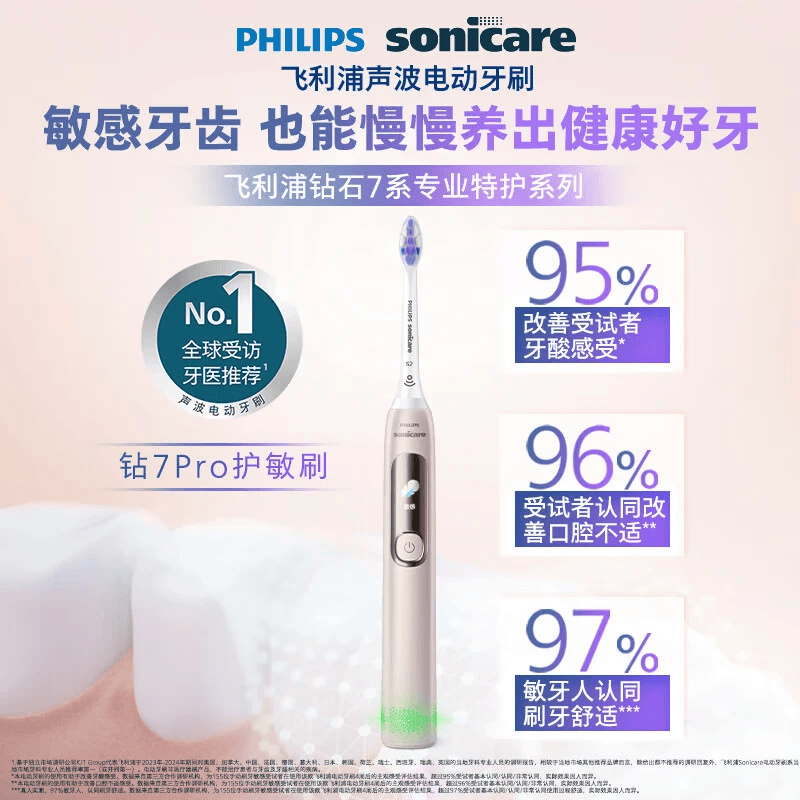 飞利浦(PHILIPS)电动牙刷钻石7系护龈刷7系pro情侣款牙刷智能导航送男友女友长辈生日礼品节日生日礼物实用 【 钻7Pro 曙光金】HX3892/02