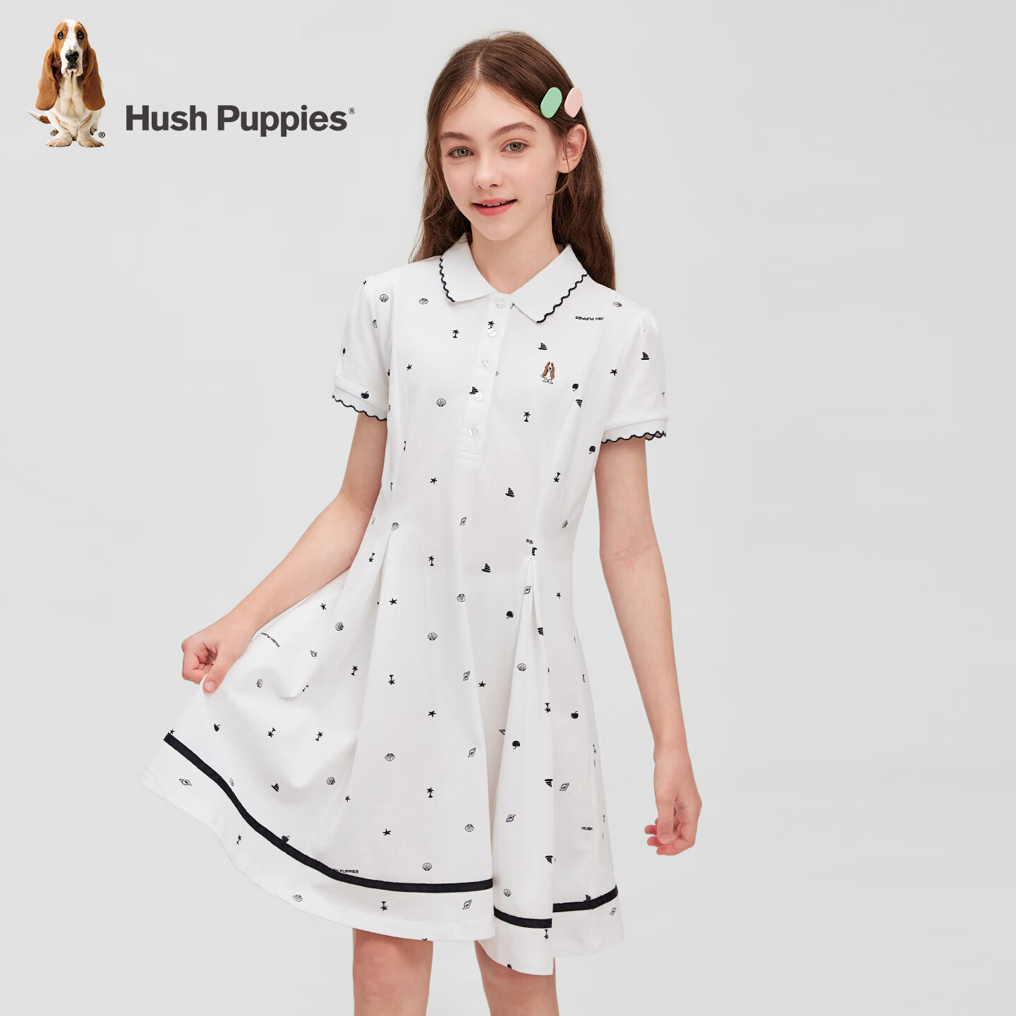 暇步士（Hush Puppies）童装女童连衣裙夏季儿童polo裙大童裙子 本白 160