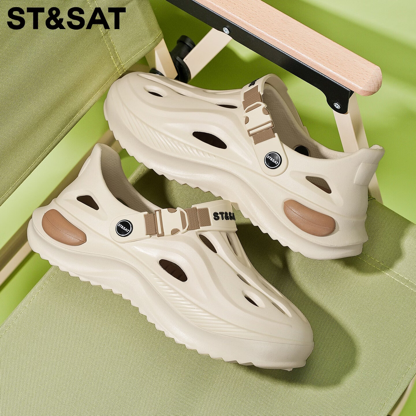 星期六（St&Sat）凉鞋男夏季新款防滑洞洞鞋男户外涉水沙滩鞋运动百搭透气休闲男鞋 棕色 44-45 标准运动鞋尺码