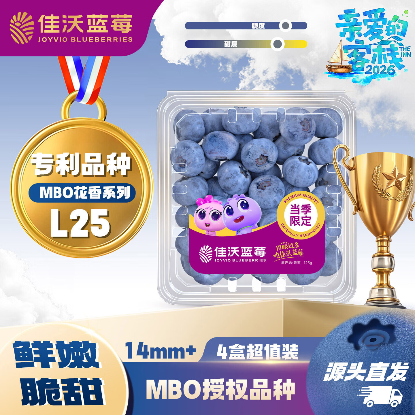 佳沃（joyvio）L25云南花香蓝莓14mm+6盒装约125g/盒新鲜水果源头包邮