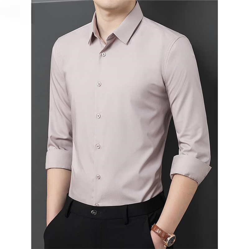 丨利郎丨桑蚕丝长袖衬衫男士纯色PD免烫商务休闲通勤伴郎粉色衬衣 白色 L 175/92A 建议135-155斤