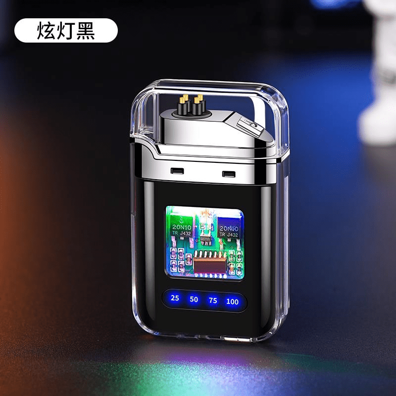 电子充电打火机防水防风usb充电打火机机甲风电子点烟器 黑色【炫酷双电弧】